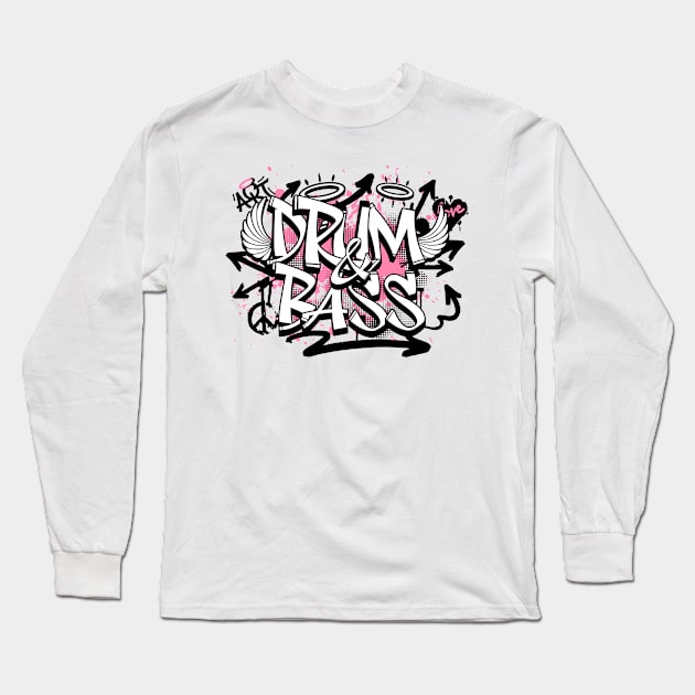 DRUM & BASS - Grafitti Steez (pink/black) Long Sleeve T-Shirt by DISCOTHREADZ 